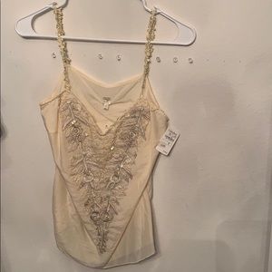 Cream embellished tank